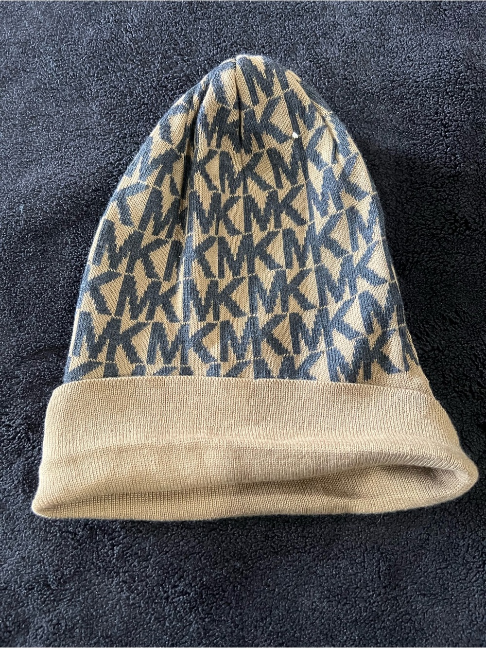 Michael Kors Beige & Navy MK Logo Knit Hat